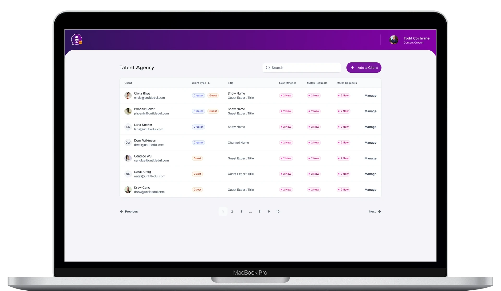 Host dashboard