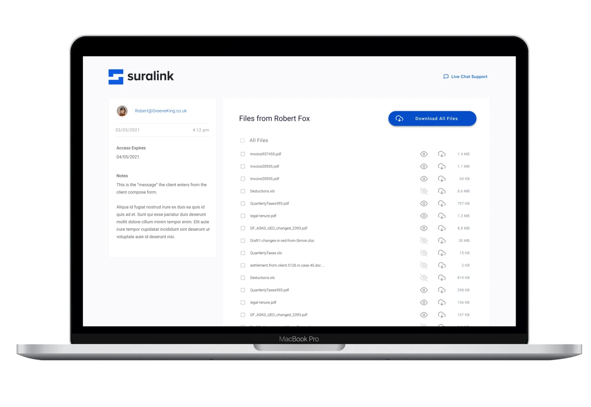 Client-facing upload view — no login required